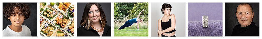 Banner of images showing photographers range, including headshots and brand photography